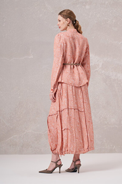 MissWhence Pink Silk Linen Skirt - Elastic Waist 35904