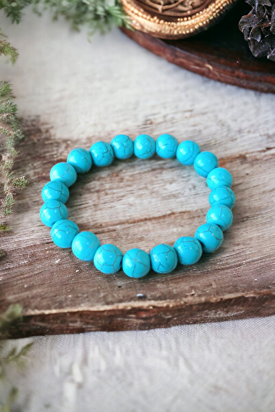 MGA DOĞAL TAŞ سوار من الحجر الطبيعي باللون الفيروزي والفيروز مقاس كبير 10 ملم...