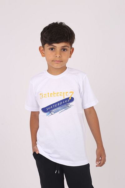 Çiggo Kids Skateboard εμπρός και πίσω με στάμπα γιακά ποδηλάτου 100% βαμβακερό μπλουζάκι/φούτερ