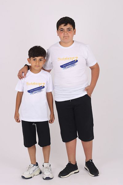 Çiggo Kids Skateboard εμπρός και πίσω με στάμπα γιακά ποδηλάτου 100% βαμβακερό μπλουζάκι/φούτερ