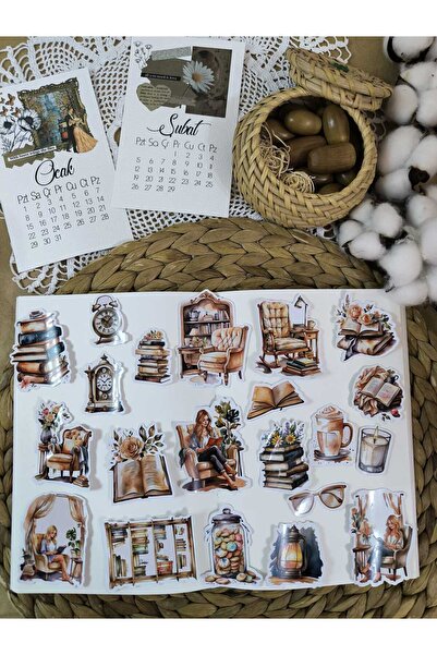 SelisCraft Kitap Aşığı Temalı Tekli Parlak Etiket Seti 01 Ajanda Planlayıcı B...