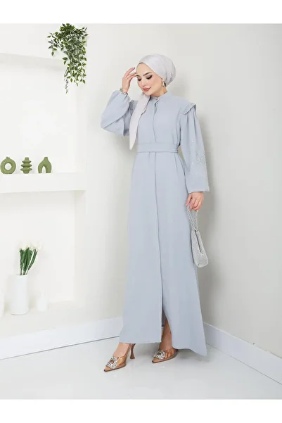 MODAMERSİ Gray Stoned Women's Ferace Abaya