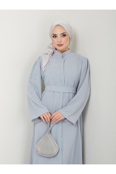 MODAMERSİ Gray Stoned Women's Ferace Abaya