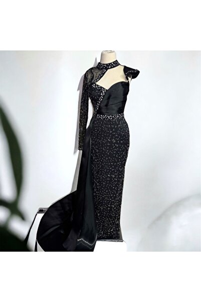 Moon Of Dress Tek Kollu . Taş İşleme Tasarım Abiye