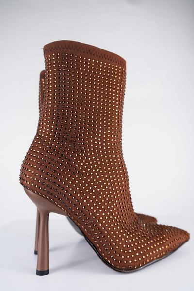 Sibel Durmaz Rachel Brown Stone Detailed Stretch Boots