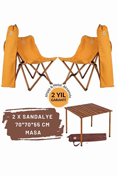 Bag The Joy Ahşap Katlanır Kamp Masa Sandalye Seti 70x70x55 cm | Çantalı | Ka...