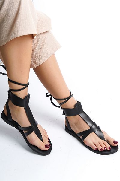 BodrumSandals Sandale negre pentru femei din piele naturală - B2109