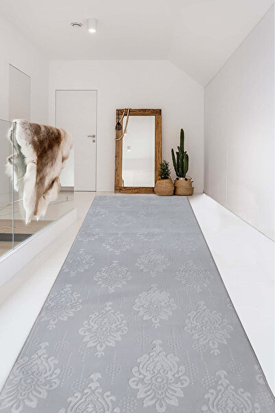 Babil Home Kaymaz Tabanlı Kesme Kabartmalı Salon Koridor Mutfak Hali Gri Yoll...