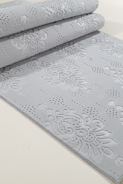 Babil Home Kaymaz Tabanlı Kesme Kabartmalı Salon Koridor Mutfak Hali Gri Yoll...