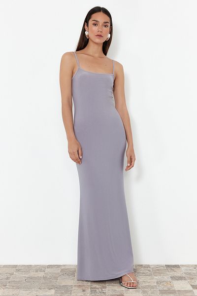Trendyol Collection Gray Fitted/Fitted Straps Maxi Flexible Knitted Maxi Dress TWOSS23EL02435