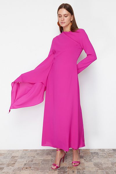 Trendyol Modest Φούξια σάλι Λεπτομερές βραδινό φόρεμα TCTSS24DB00036
