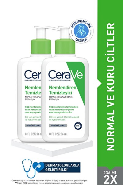 CeraVe Normal Ve Kuru Ciltler İçin Nemlendiren Temizleyici 236ml 2 Adet