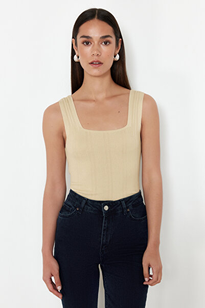 Trendyol Collection Bluzka Stone-Brown Basic Double Pack Top Thin TWOSS24BZ00623