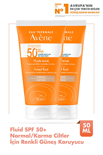 Avene Tinted Fluid SPF 50+ Normal veya Karma Ciltler için Renkli Yüksek Korumalı Güneş Kremi 50 ml 2 Adet