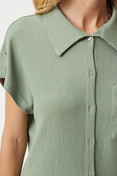 Happiness İstanbul Zelená dámská košile – kapesní a pohodlná, DD01325