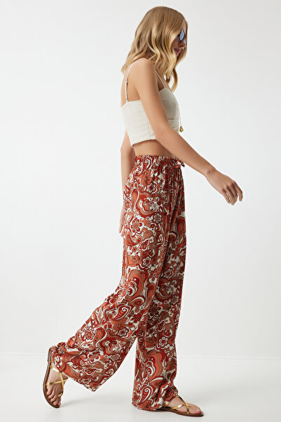 Happiness İstanbul Tile Patterned Viscose Palazzo Women's Trousers - EN00606