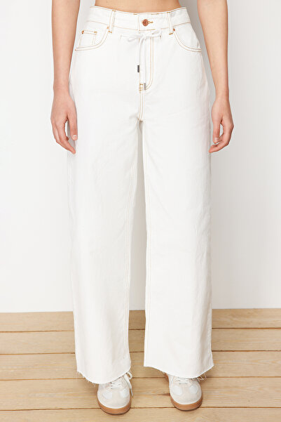 Trendyol Collection Ecru Waist Detailed High Waist Wide Leg Jeans TWOSS24JE00299