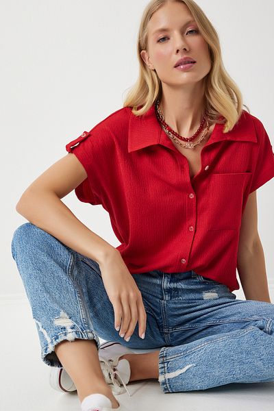 Happiness İstanbul Rotes Damen Strickshirt - Bequeme Tasche, DD01325