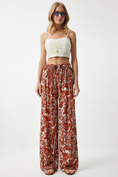 Happiness İstanbul Tile Patterned Viscose Palazzo Women's Trousers - EN00606