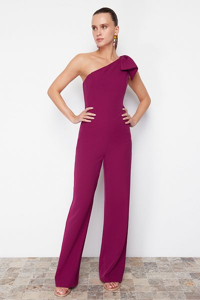 Trendyol Collection Single Sleeve Purple Bow Woven Jumpsuit - TPRSS24TU00010