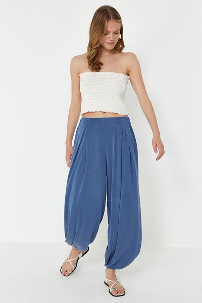 Trendyol Collection Indigo More Sustainable Modal Carrot/Baggy Cut Trousers Twoss24Pl00094