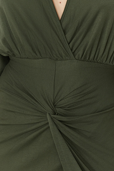 Trendyol Collection Rochie de plajă tricotată mini kaki - adunată, mulat TBESS24EL00109