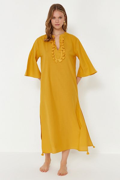 Trendyol Collection Senfgelber gewebter Maxi-Kimono und Kaftan TBESS20KM0024