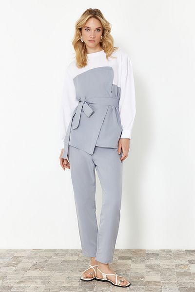 Trendyol Modest Cotton Woven Gray Block Set - Lower and Upper Set TCTSS24US00066