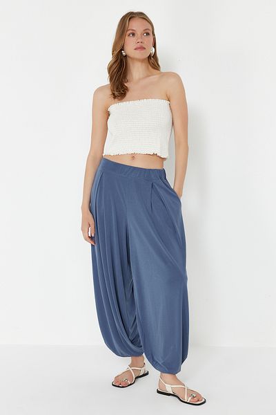 Trendyol Collection Indigo More Sustainable Modal Carrot/Baggy Cut Trousers Twoss24Pl00094