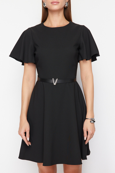 Trendyol Collection Mini rochie țesută cu volan cu fustă neagră TWOSS24EL00603