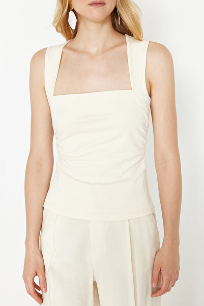 Trendyol Collection Rugalmas kötött - tömör négyzet alakú nyak és húzózsinóros blúz TWOSS24BZ00400