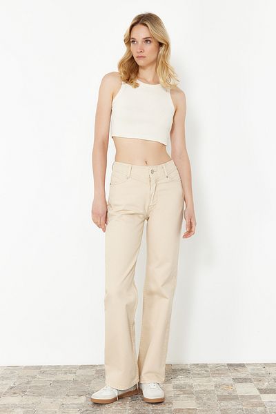 Trendyol Collection Πέτρινο ψηλόμεσο φαρδύ τζιν TWOSS21JE0385