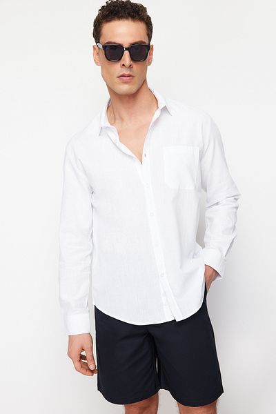 Trendyol Collection Fehér normál szabású 100% pamut ing TMNSS24GO00063