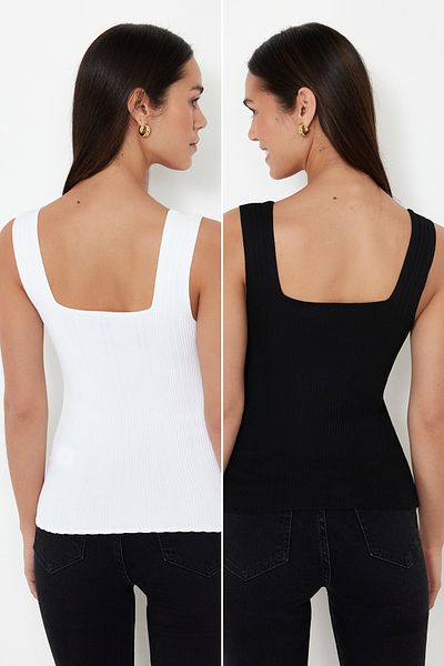 Trendyol Collection Schwarz-Ecru Basic Double Pack Strickwaren dünne Bluse TWOSS24BZ00623