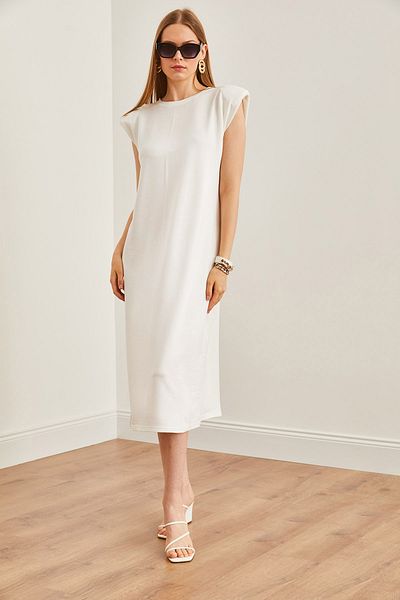 Olalook Ecru Crystal Dress - Shoulder Padding and Slit, ELB-19002086