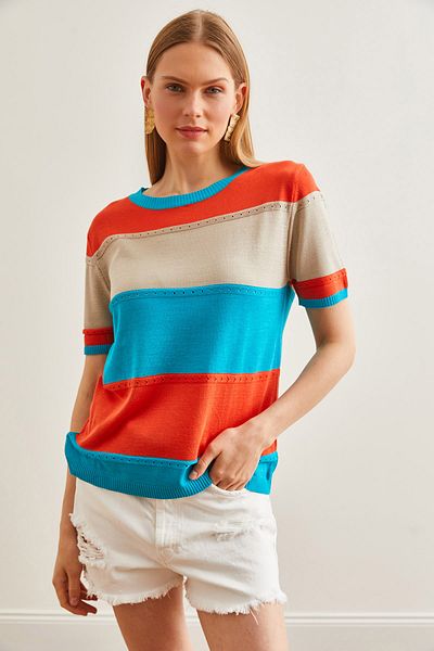 Olalook Μπλούζα Sky Blue Blocked Knitwear - Mercerized Flowy, BLZ-19002640