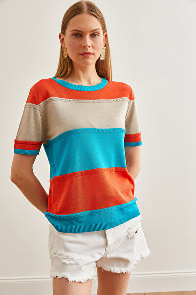 Olalook Bluză din tricotaje blocate albastru deschis - Mercerized Flowy, BLZ-19002640