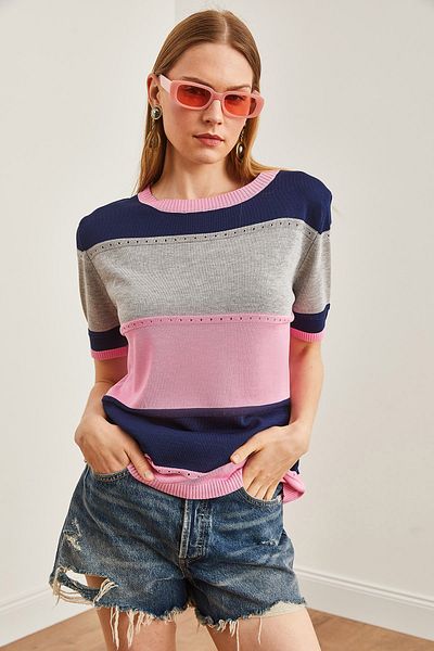Olalook Γυναικεία μπλούζα Pink Blocked Knitwear Mercerized - BLZ-19002640
