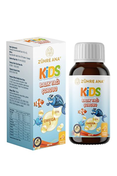 Zühre Ana Kids Çocuklar için - Omega 3 Balık Yağı Şurubu Vitamin Katkılı ve Portakallı 150 Ml