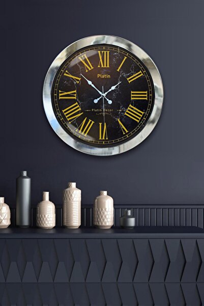 Kasva Concept هدية ساعة حائط بأرقام رومانية صفراء معدنية من الكروم مقاس 36 سم