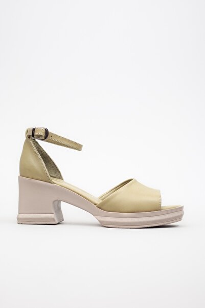 Adım Adım Genuine Leather Women's Heeled Sandals - Ankle Strap