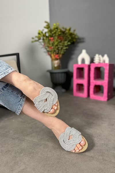 SHOEBELLAS Γυναικείες παντόφλες Fair Wicker Knot Stone Detailed