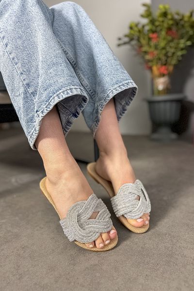 SHOEBELLAS Γυναικείες παντόφλες Fair Wicker Knot Stone Detailed