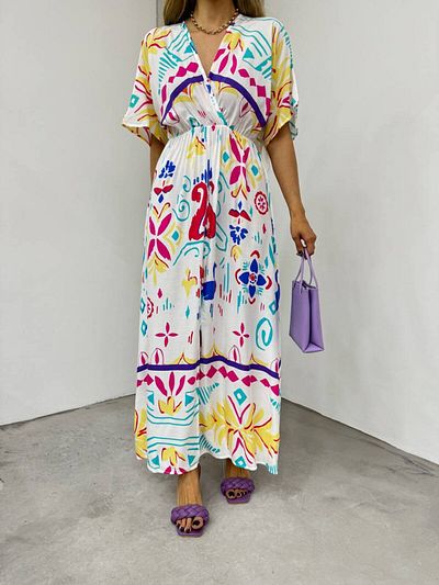 MY DEPO Rochie midi cu model cu guler dublu - maneca liliac
