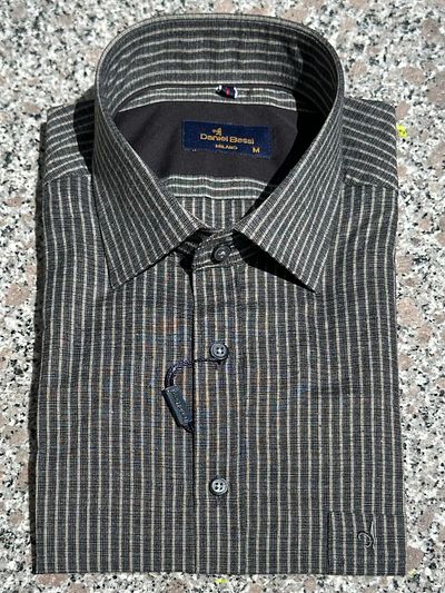 Daniel Bessi Men's Shirt - Striped, Regular Fit, Short Sleeve and Pocket