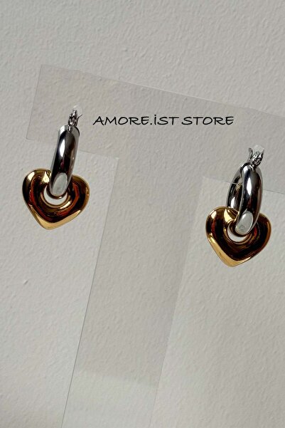 AMORE.İST STORE Çelik Kalp Charm'lı Küpe