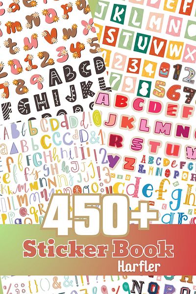 Postifull Set de 450+ bucăți de autocolante adezive cu litere colorate - Caiet de autocolante mixte