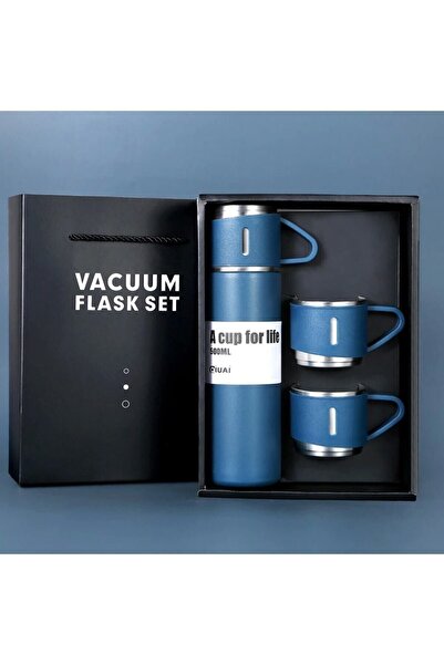 Genel Markalar SLİPT Paslanmaz Çelik Termos 3 Bardaklı Termos Seti Vakumlu Termos Seti Çantalı