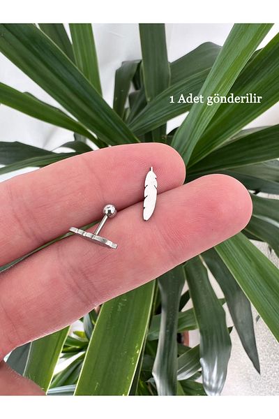 Karınca Piercing Feather Silver Color Ear Flat Helix Tragus Conch Surgical Steel Piercing