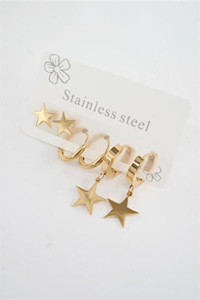 By Zeyna Aksesuar طقم أقراط ستانلس ستيل مكون من 6 قطع - نسائي 316 لتر غير مشوه